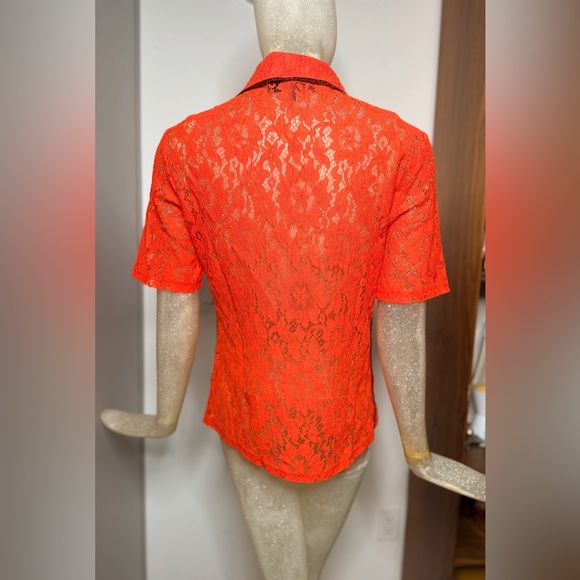 ❤️No. 6 Store Diedre Red Lace Polo Shirt w/ Button Down. Size Medium - Picture 9 of 11
